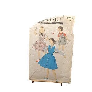 Vintage Advance 8222 Girls Jumper & Blouse Sewing Pattern Size 4 Mid Century Fas